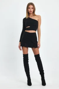 Ceylen Double Slit Suede Shorts Skirt - Image 4