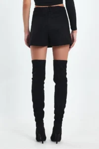 Ceylen Double Slit Suede Shorts Skirt - Image 5