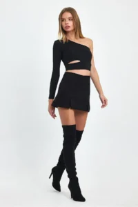 Ceylen Double Slit Suede Shorts Skirt - Image 6