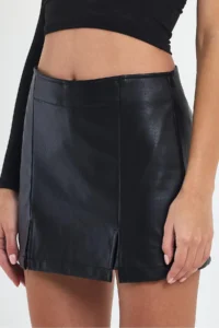 Ceylen Double Slit Leather Shorts Skirt - Image 2
