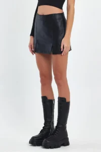 Ceylen Double Slit Leather Shorts Skirt - Image 4
