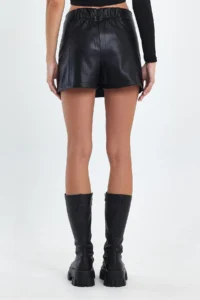 Ceylen Double Slit Leather Shorts Skirt - Image 6