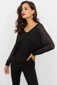 Cool & Sexy Women Black V-neck Blouse