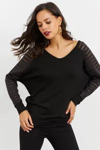 Cool & Sexy Women Black V-neck Blouse - Image 4