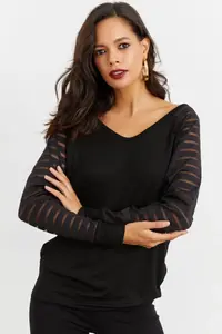 Cool & Sexy Women Black V-neck Blouse - Image 5