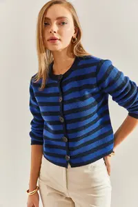 Bianco Lucci Women Striped buttoned Knitwear Cardigan
