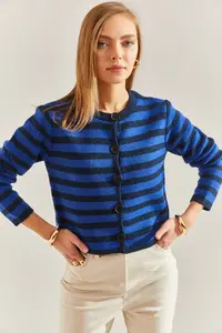 Bianco Lucci Women Striped buttoned Knitwear Cardigan - Image 3