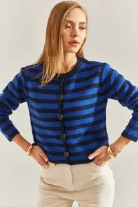 Bianco Lucci Women Striped buttoned Knitwear Cardigan - Image 4