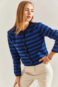 Bianco Lucci Women Striped buttoned Knitwear Cardigan - Image 5