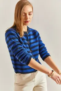 Bianco Lucci Women Striped buttoned Knitwear Cardigan - Image 6