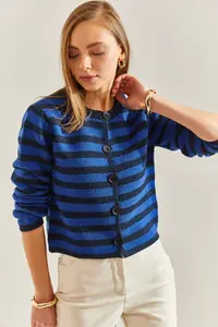 Bianco Lucci Women Striped buttoned Knitwear Cardigan - Image 7