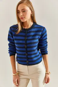 Bianco Lucci Women Striped buttoned Knitwear Cardigan - Image 8