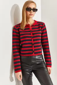 Bianco Lucci Women buttoned Striped Knitwear Cardigan - Image 3