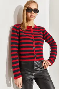 Bianco Lucci Women buttoned Striped Knitwear Cardigan - Image 6