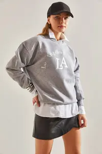 Bianco Lucci Women's La Printed Three Thread Raised Sweatshirt NGO54 - Image 2