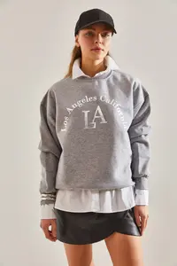 Bianco Lucci Women's La Printed Three Thread Raised Sweatshirt NGO54 - Image 7