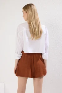 TRENDYOLMiLLA Navy Blue-Brick Rejection Crepe relaxed/Rahat Pattern Short Flexible Knitting  Shorts & Bermuda - Image 6
