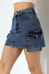 Cool & Sexy Cargo Pocket Detay Mini Jeans Skirt - Image 3