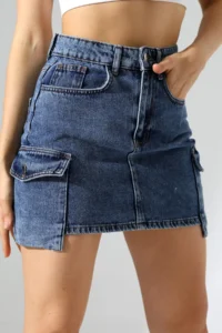 Cool & Sexy Cargo Pocket Detay Mini Jeans Skirt - Image 7