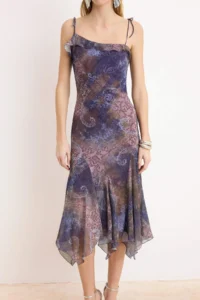 TRENDYOLMİLLA Purple-Multicolored Abstract pattern Siphon Midi Lined Party Dress - Image 3