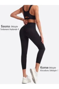 MİSTİRİK Sauna-Leggings Model Fat Burning Slimming Slimming Two Sizes High Waist Sauna Thermal Leggings with Agraffiti - Image 2