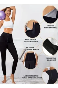 MİSTİRİK Sauna-Leggings Model Fat Burning Slimming Slimming Two Sizes High Waist Sauna Thermal Leggings with Agraffiti - Image 4