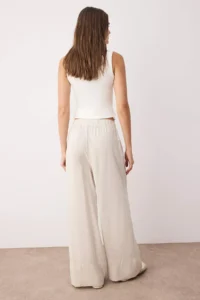 TRENDYOLMİLLA Stone Linen Content Wide Leg/Wide Leg Elastic Waist Pants - Image 4