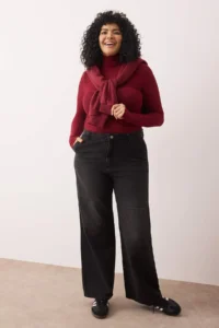 Trendyol Curve Anthracite High Waist Wide Leg/Wide Leg comfort/Middle Flexible plus size jeans