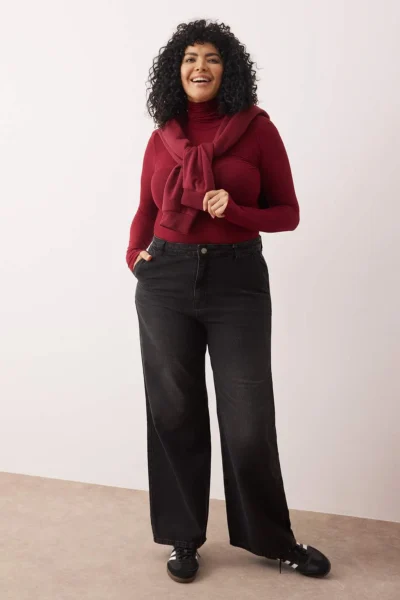 Trendyol Curve Anthracite High Waist Wide Leg/Wide Leg comfort/Middle Flexible plus size jeans