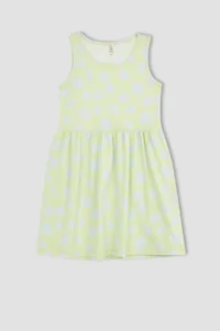 DeFacto Girls' Patterned Sleeveless Cotton Dress