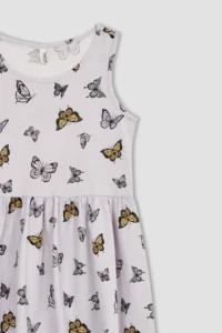 DeFacto Girl's Regular Fit Butterfly Patterned Sleeveless Cotton Combed Summer Dress - Image 2