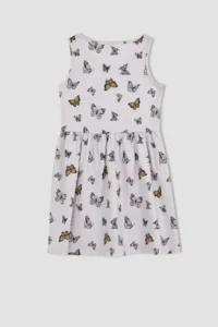 DeFacto Girl's Regular Fit Butterfly Patterned Sleeveless Cotton Combed Summer Dress - Image 3