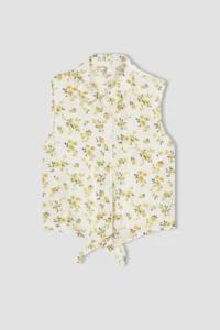 DeFacto Girl's Regular Fit Sleeveless Patterned Short Sleeve Shirt