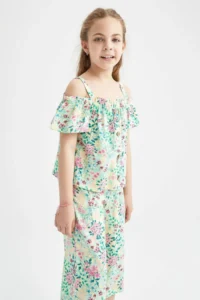DeFacto Girls' Floral Patterned Short Sleeve Blouse - Image 3