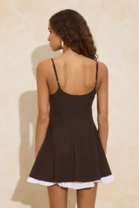 TRENDYOLMİLLA Brown Skirt Detailed Godeli polyviscone Mini Weaving Dress - Image 4