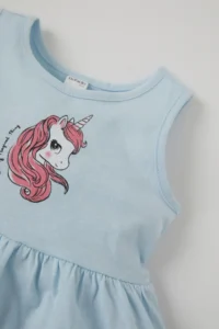 DeFacto Baby Girl Unicorn Printed Sleeveless Cotton Knitted Dress - Image 3