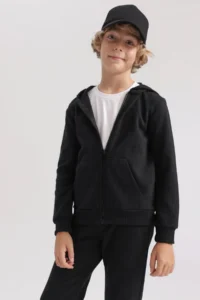 DeFacto Boys' Black Hooded School Cardigan