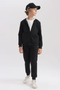 DeFacto Boys' Black Hooded School Cardigan - Image 2