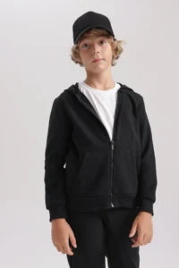 DeFacto Boys' Black Hooded School Cardigan - Image 3