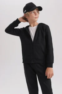 DeFacto Boys' Black Hooded School Cardigan - Image 4