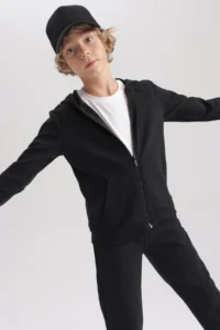 DeFacto Boys' Black Hooded School Cardigan - Image 5