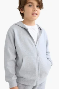 DeFacto Boys' Gray Hooded School Cardigan