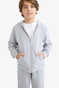 DeFacto Boys' Gray Hooded School Cardigan - Image 3