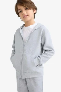DeFacto Boys' Gray Hooded School Cardigan - Image 4