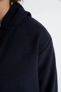 DeFacto Boy's Basic Plain Navy Blue Hooded Zippered School Cardigan T7468a624au - Image 5