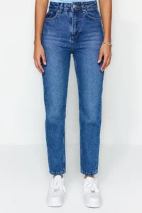 TRENDYOLMİLLA Light Blue High Waist Mom 100% Cotton Non-Stretch jeans - Image 8