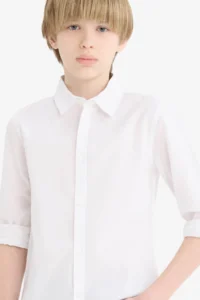 DeFacto Polo Collar Poplin Long Sleeve School Shirt for Boys