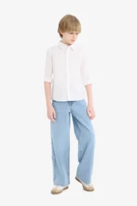 DeFacto Polo Collar Poplin Long Sleeve School Shirt for Boys - Image 2