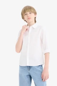 DeFacto Polo Collar Poplin Long Sleeve School Shirt for Boys - Image 3