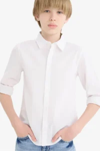 DeFacto Polo Collar Poplin Long Sleeve School Shirt for Boys - Image 4